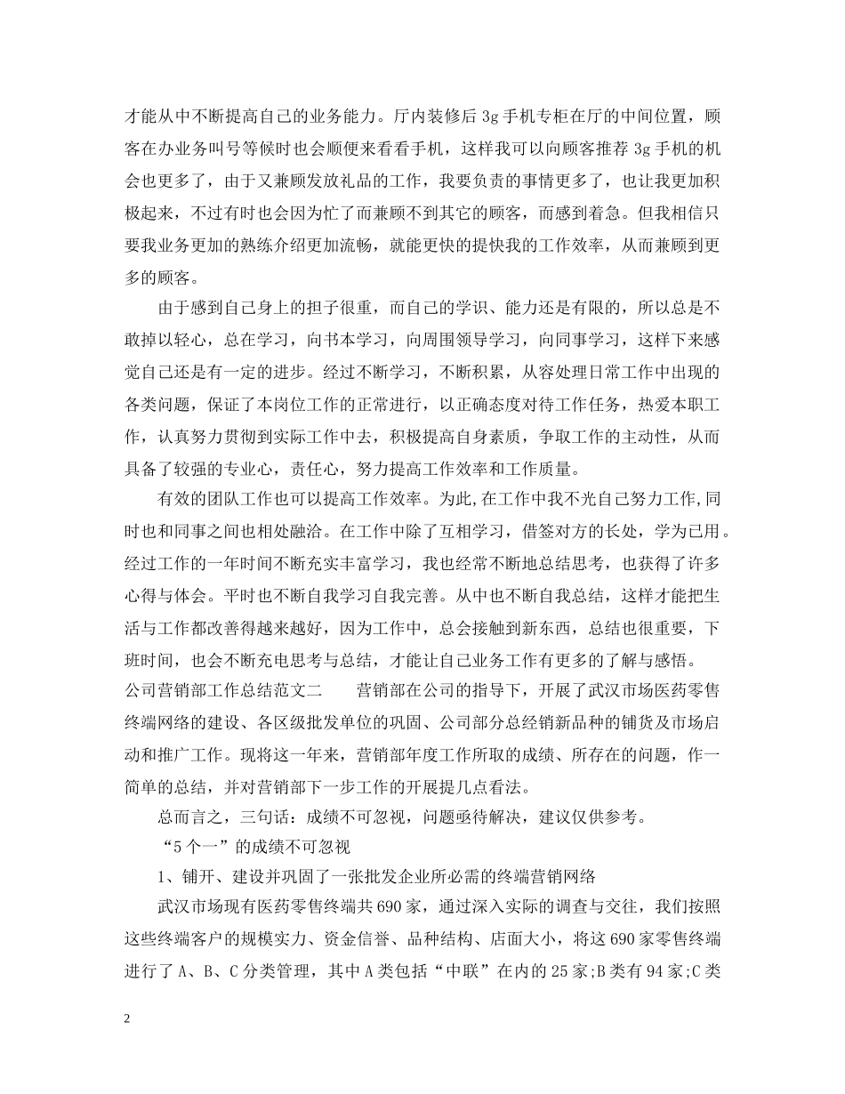 公司营销部工作总结和工作计划 _第2页