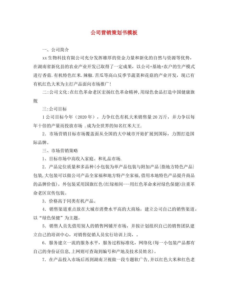 公司营销策划书模板 _第1页