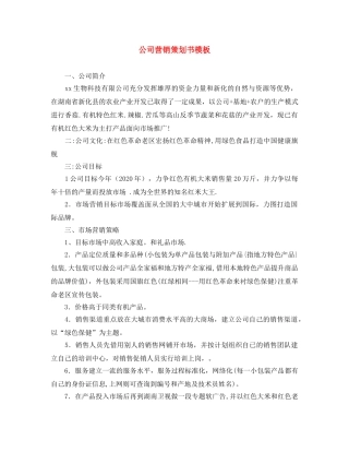 公司营销策划书模板 