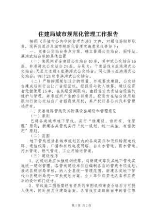 住建局城市规范化管理工作报告