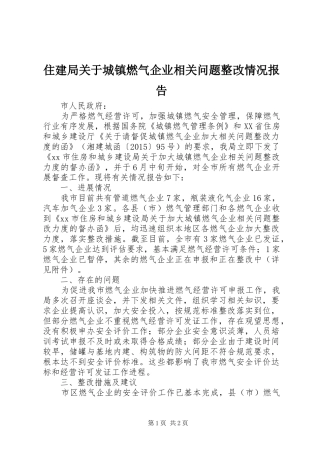 住建局关于城镇燃气企业相关问题整改情况报告