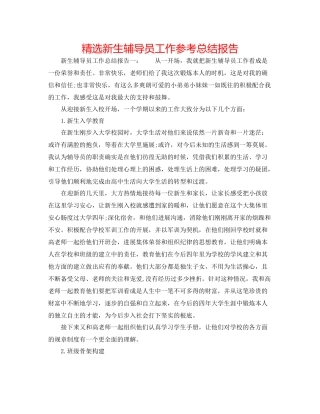 精选新生辅导员工作参考总结报告