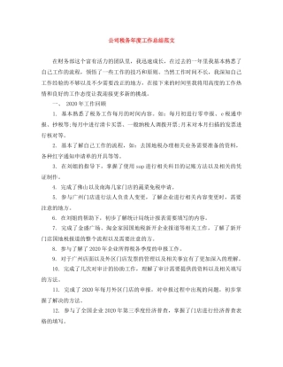 公司税务年度工作总结范文 