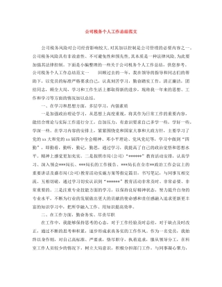 公司税务个人工作总结范文 
