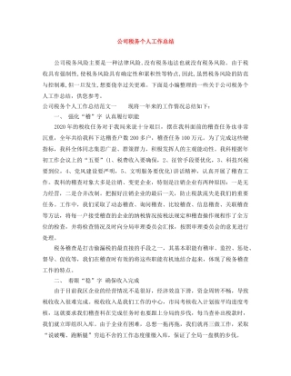 公司税务个人工作总结 