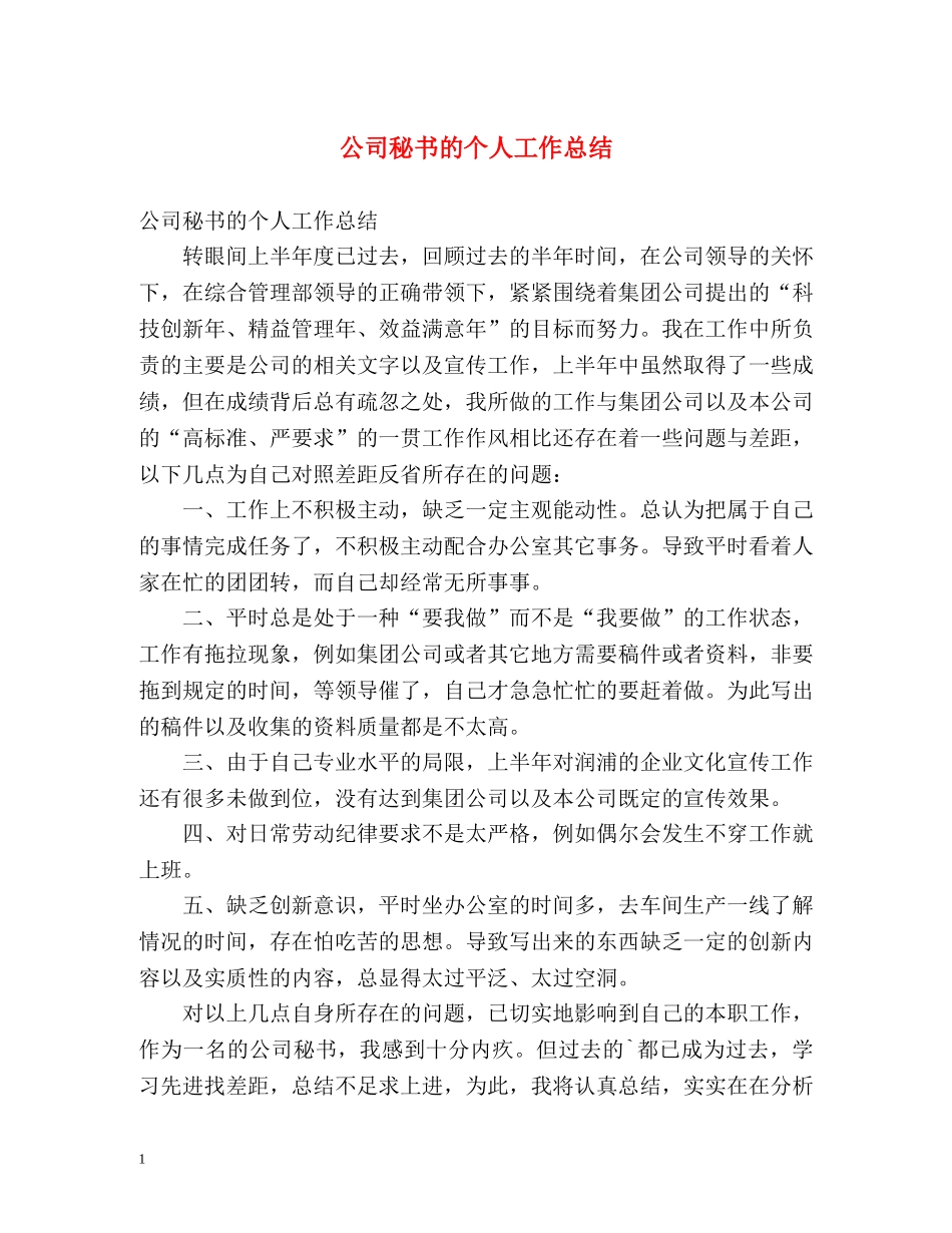 公司秘书的个人工作总结 _第1页
