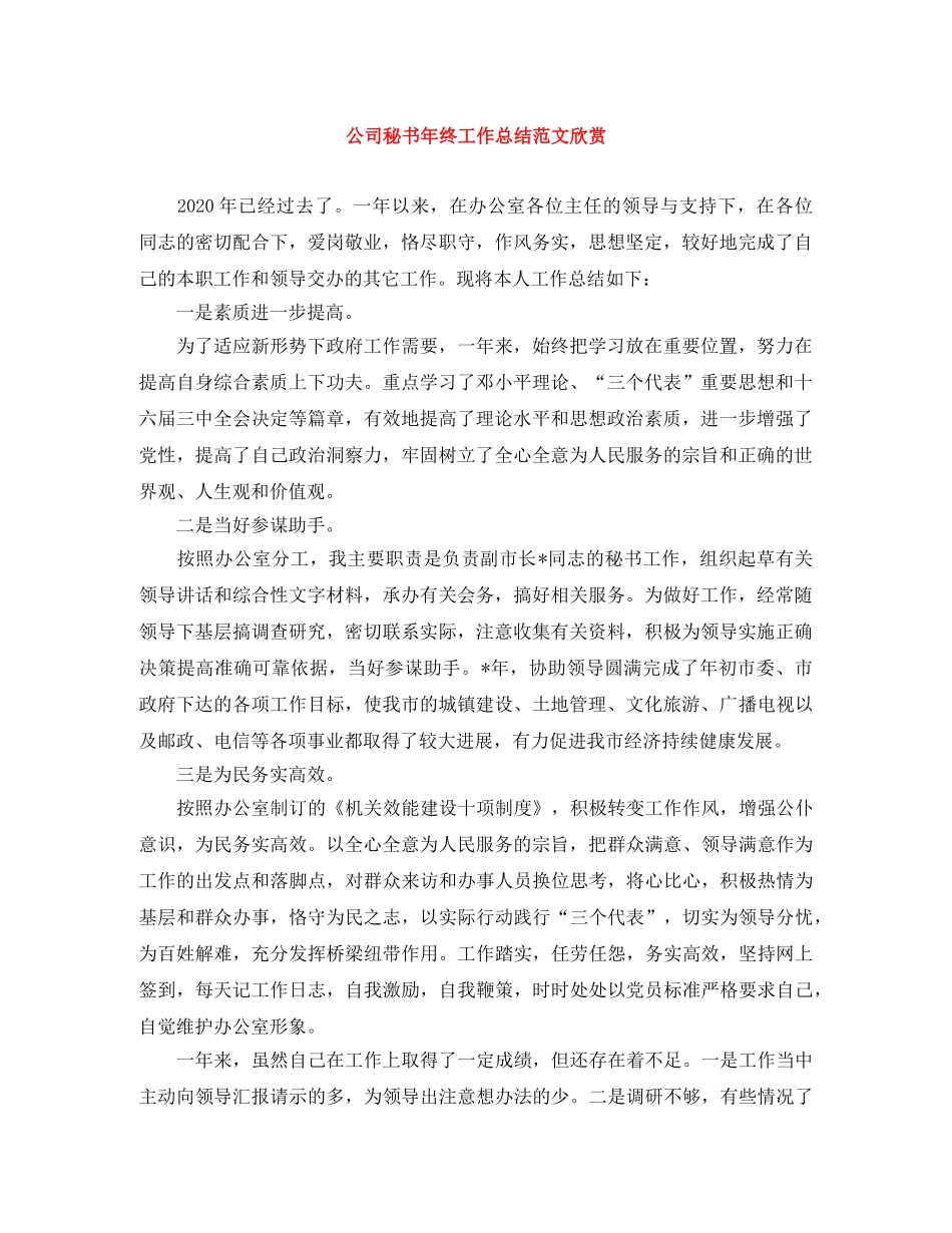 公司秘书年终工作总结范文欣赏 _第1页