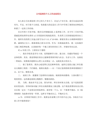 公司监理员个人工作总结范文 