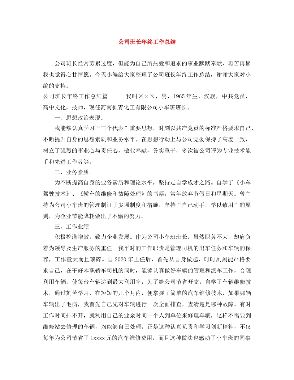 公司班长年终工作总结 _第1页