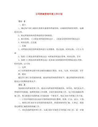 公司档案管理年度工作计划 