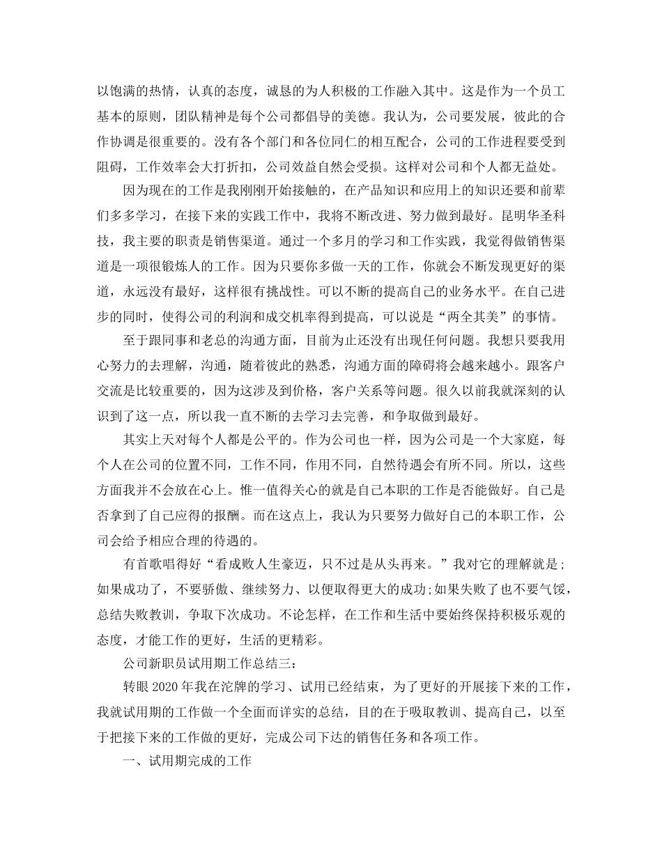 公司新职员试用期工作总结3篇 _第3页