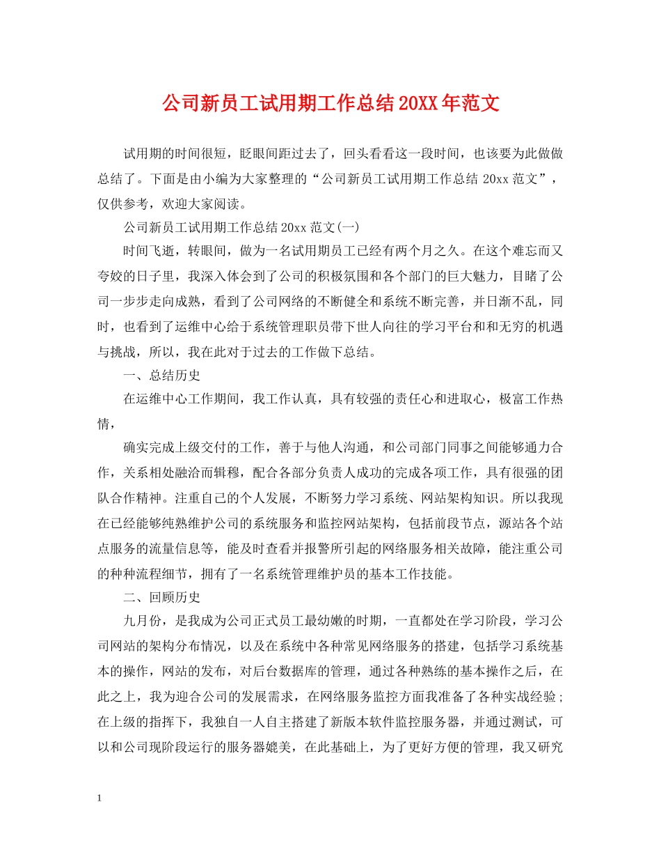 公司新员工试用期工作总结20XX年范文 _第1页