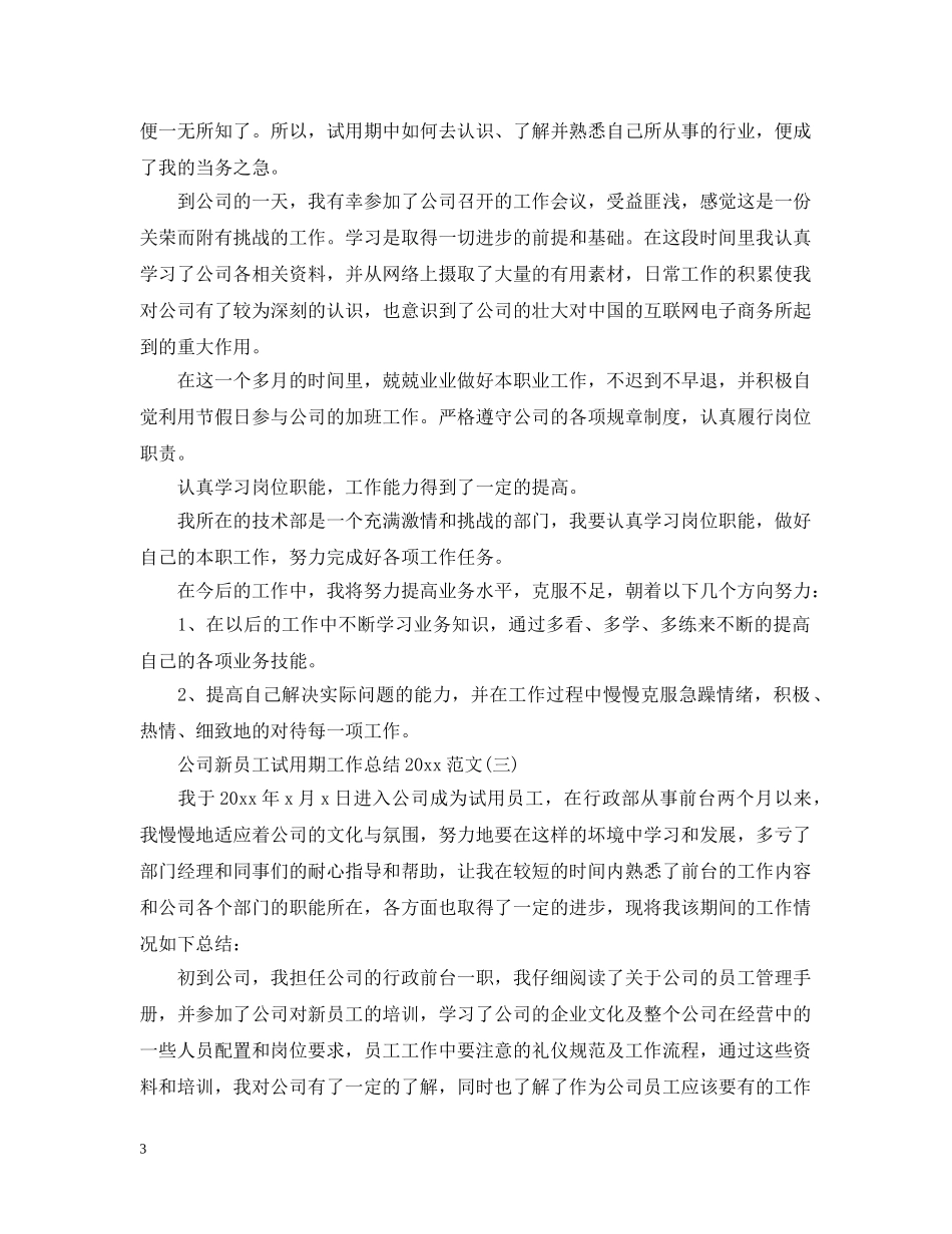 公司新员工试用期工作总结20XX年范文 _第3页