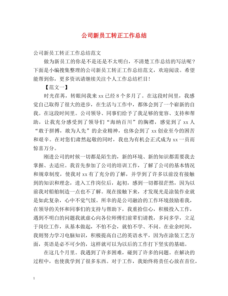 公司新员工转正工作总结 _第1页