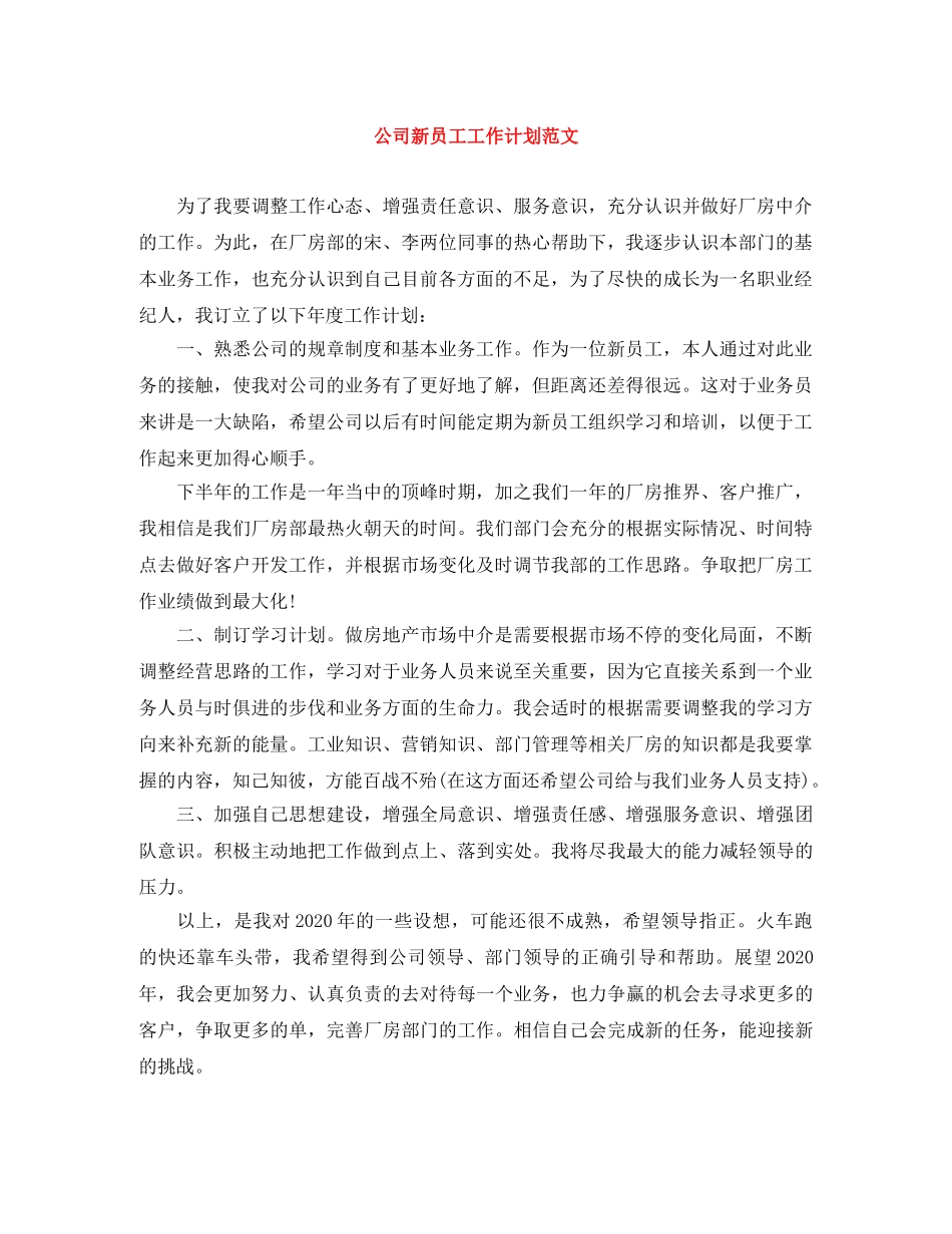 公司新员工工作计划范文 _第1页