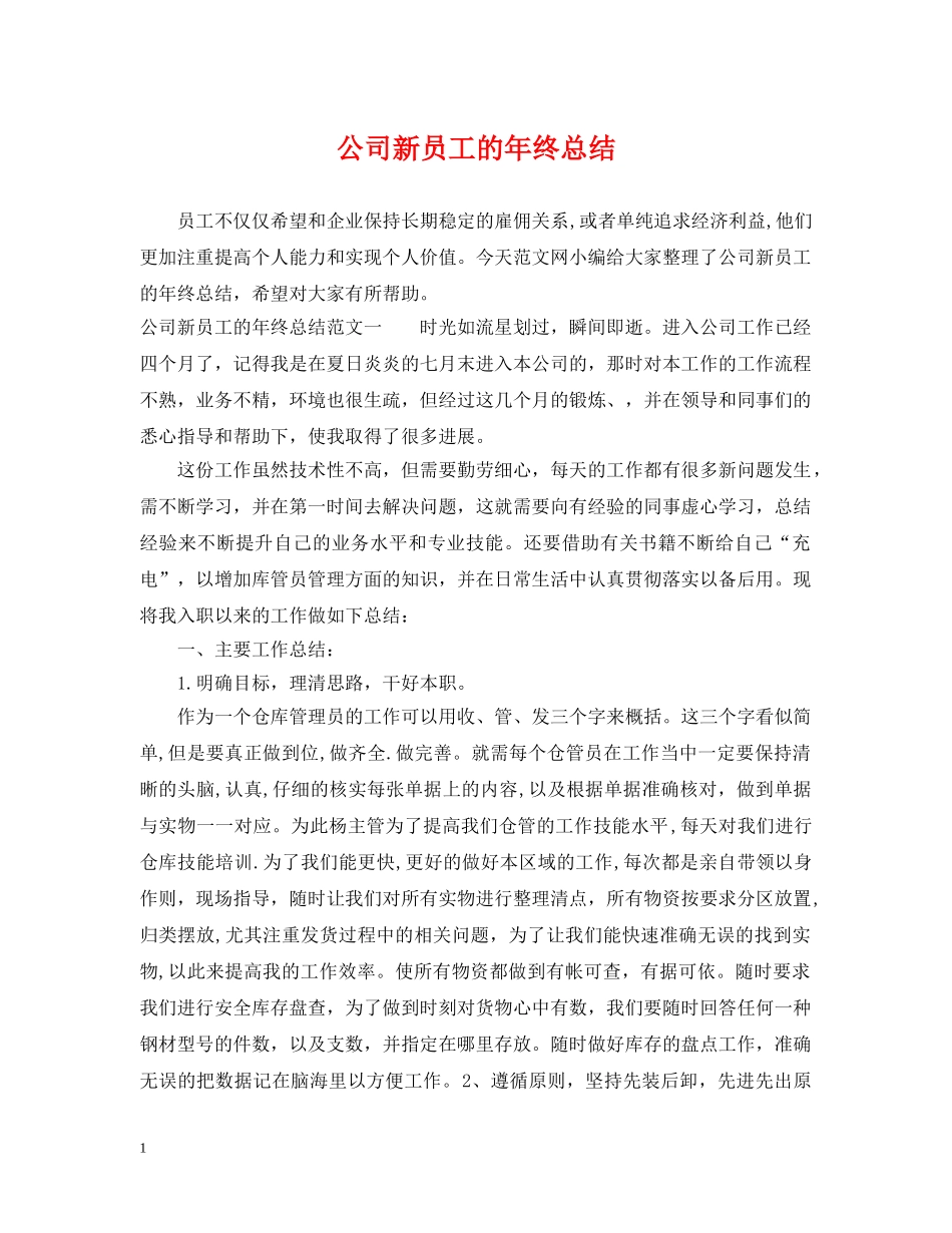 公司新员工的年终总结 _第1页