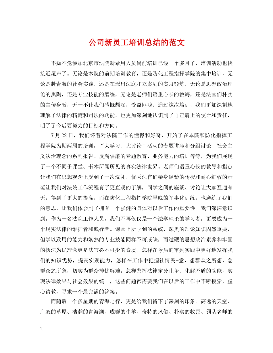 公司新员工培训总结的范文 _第1页