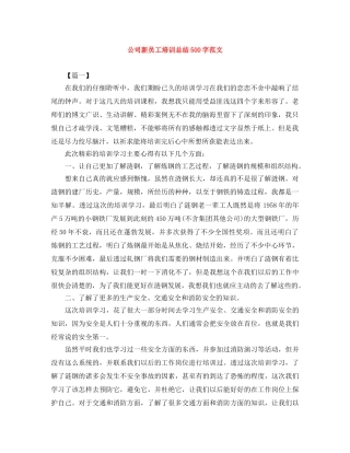 公司新员工培训总结500字范文 