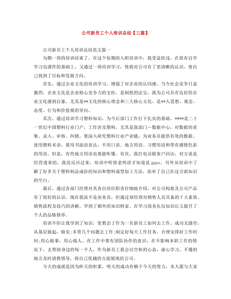 公司新员工个人培训总结【三篇】 _第1页