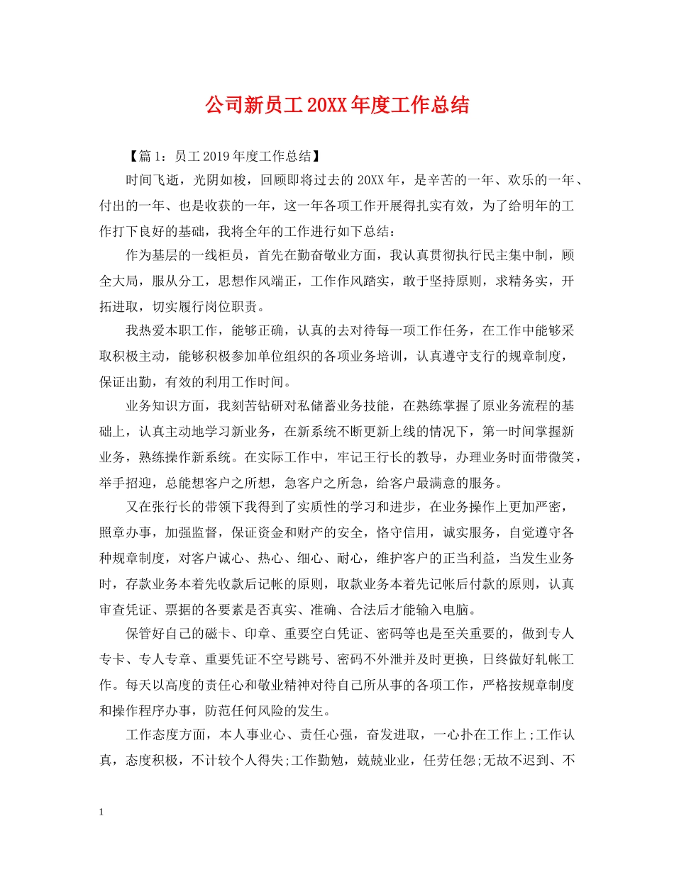 公司新员工20XX年度工作总结 _第1页