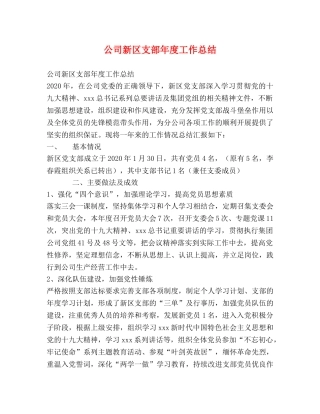 公司新区支部年度工作总结 