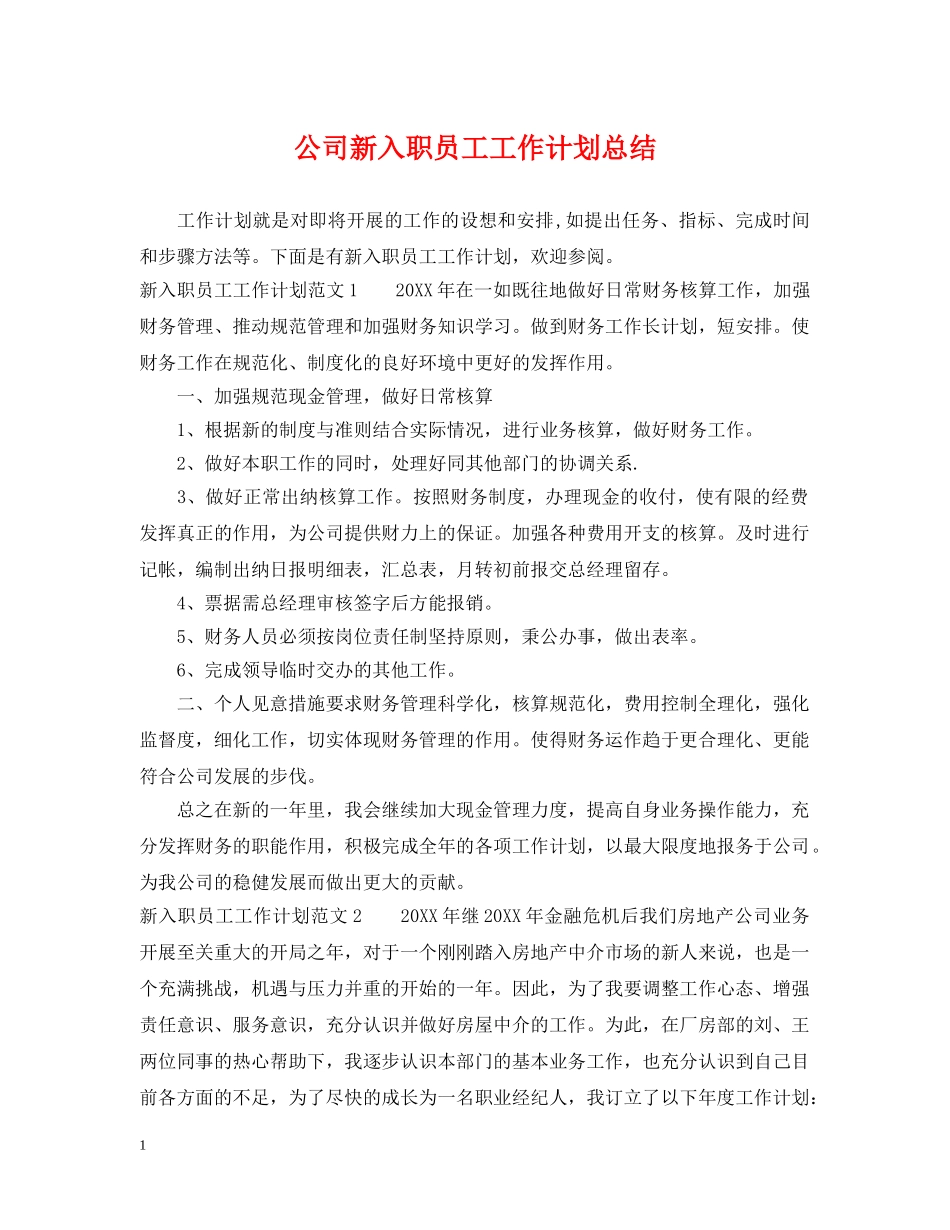 公司新入职员工工作计划总结 _第1页
