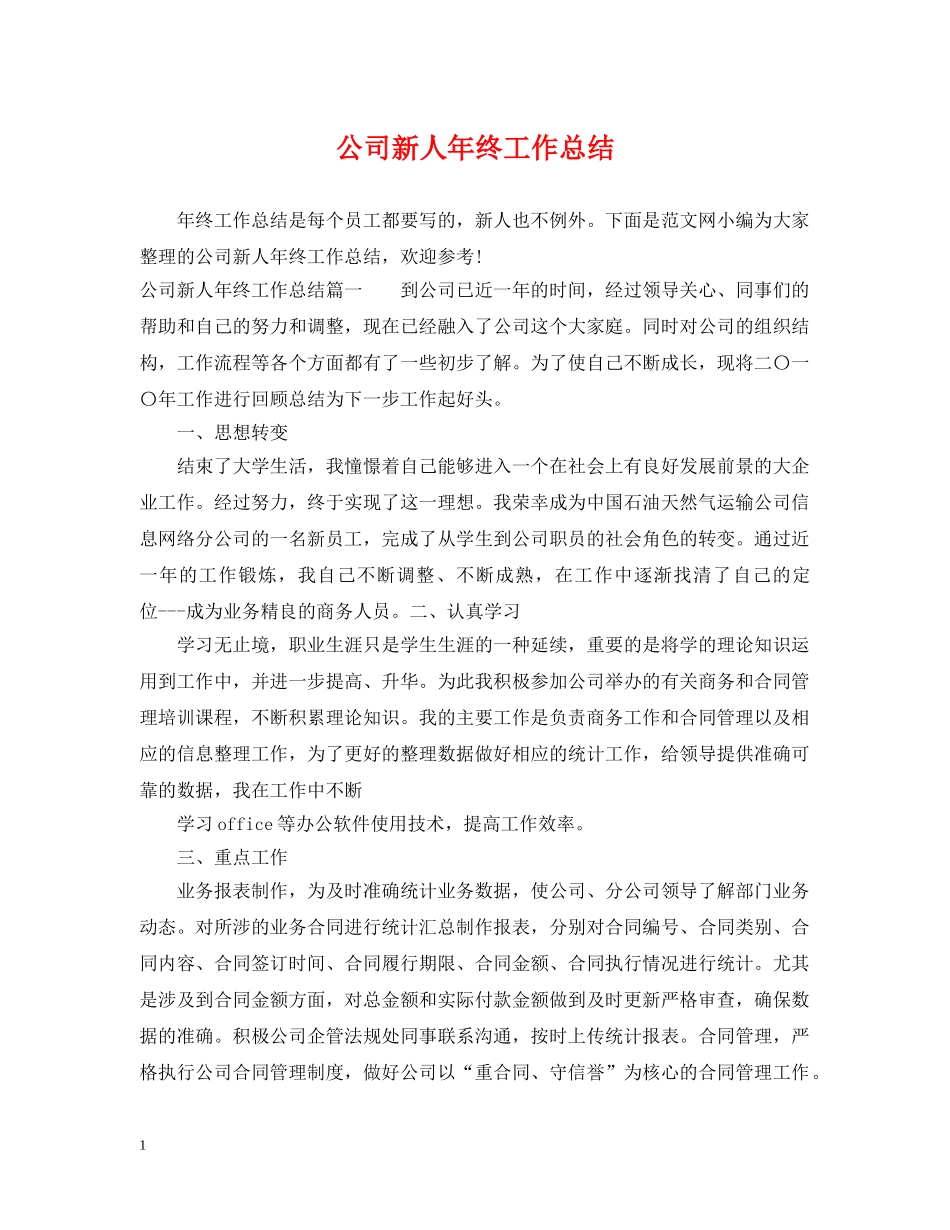 公司新人年终工作总结 _第1页