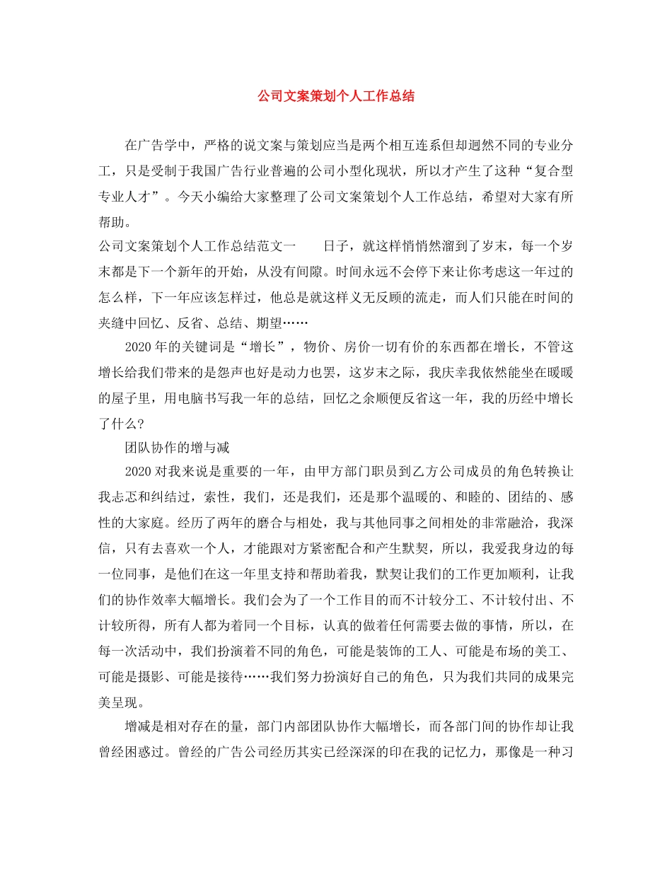 公司文案策划个人工作总结 _第1页