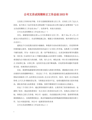 公司文员试用期转正工作总结20XX年 