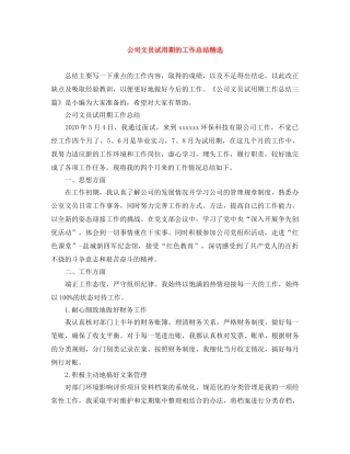 公司文员试用期的工作总结精选 