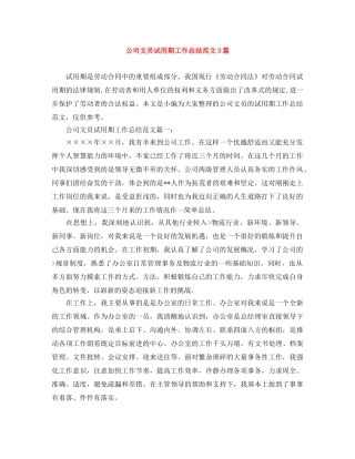 公司文员试用期工作总结范文3篇 