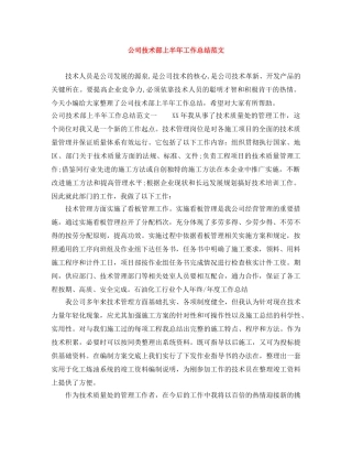 公司技术部上半年工作总结范文 
