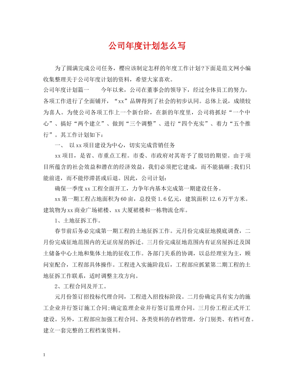 公司年度计划怎么写 _第1页
