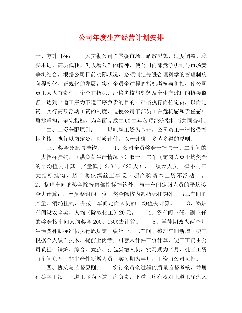 公司年度生产经营计划安排 _第1页