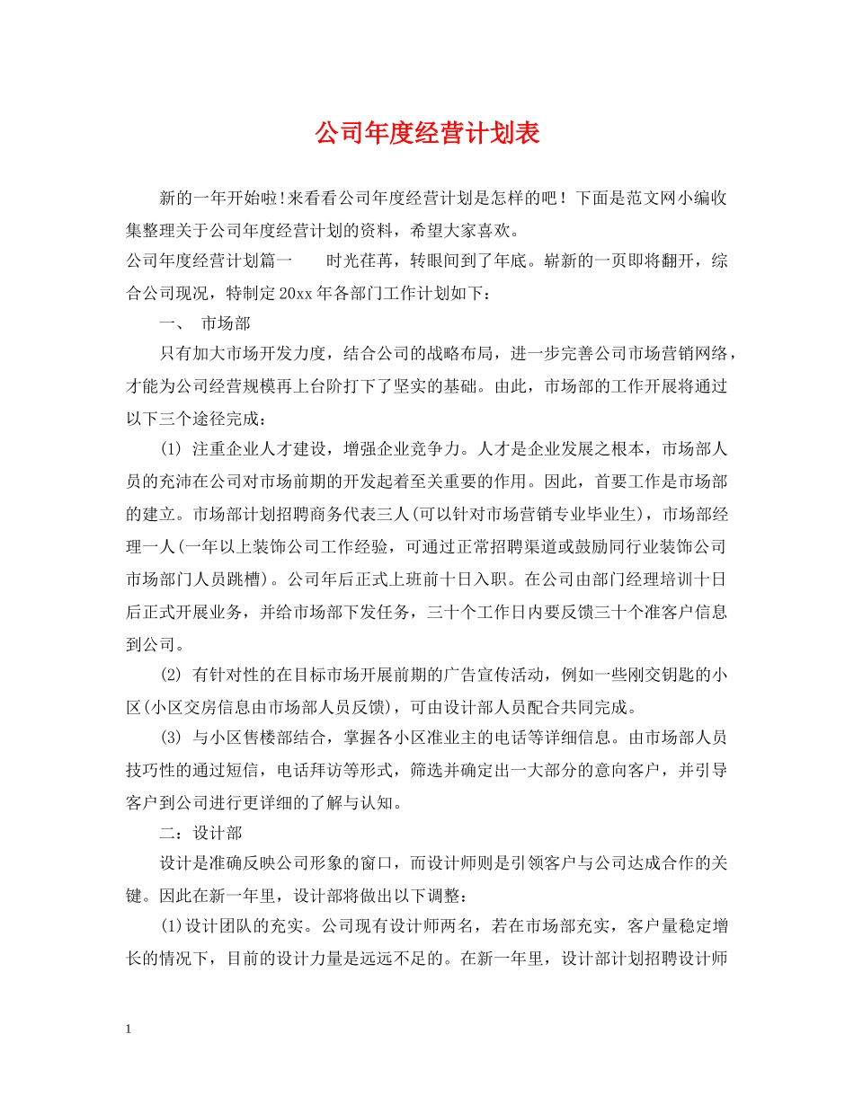公司年度经营计划表 _第1页