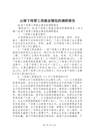 云南下岗青工再就业情况的调研报告