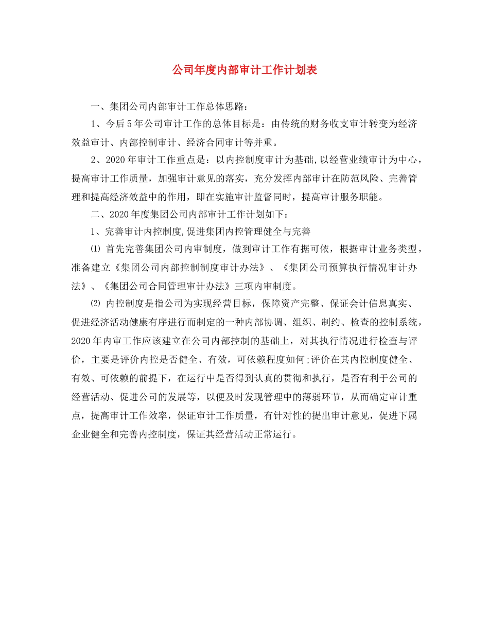 公司年度内部审计工作计划表 _第1页