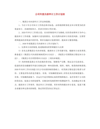 公司年度内部审计工作计划表 
