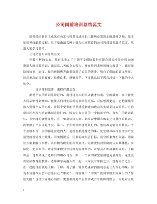 公司岗前培训总结范文 