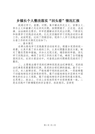 乡镇长个人整改落实“回头看”情况汇报