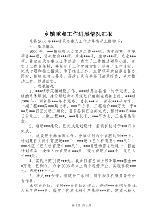 乡镇重点工作进展情况汇报