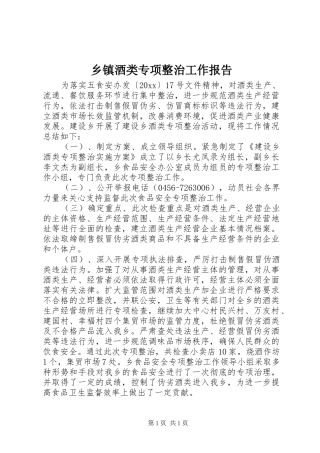乡镇酒类专项整治工作报告