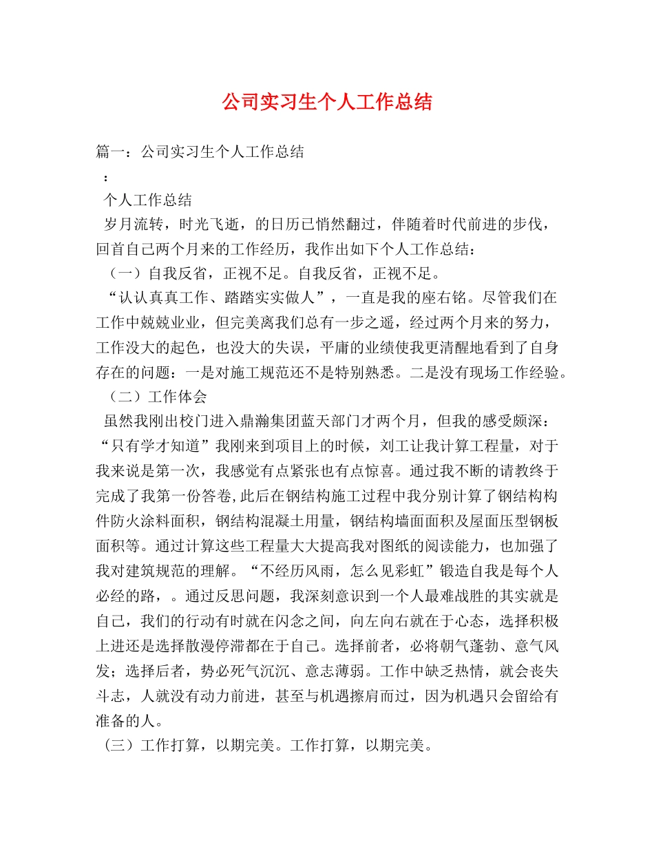 公司实习生个人工作总结 _第1页