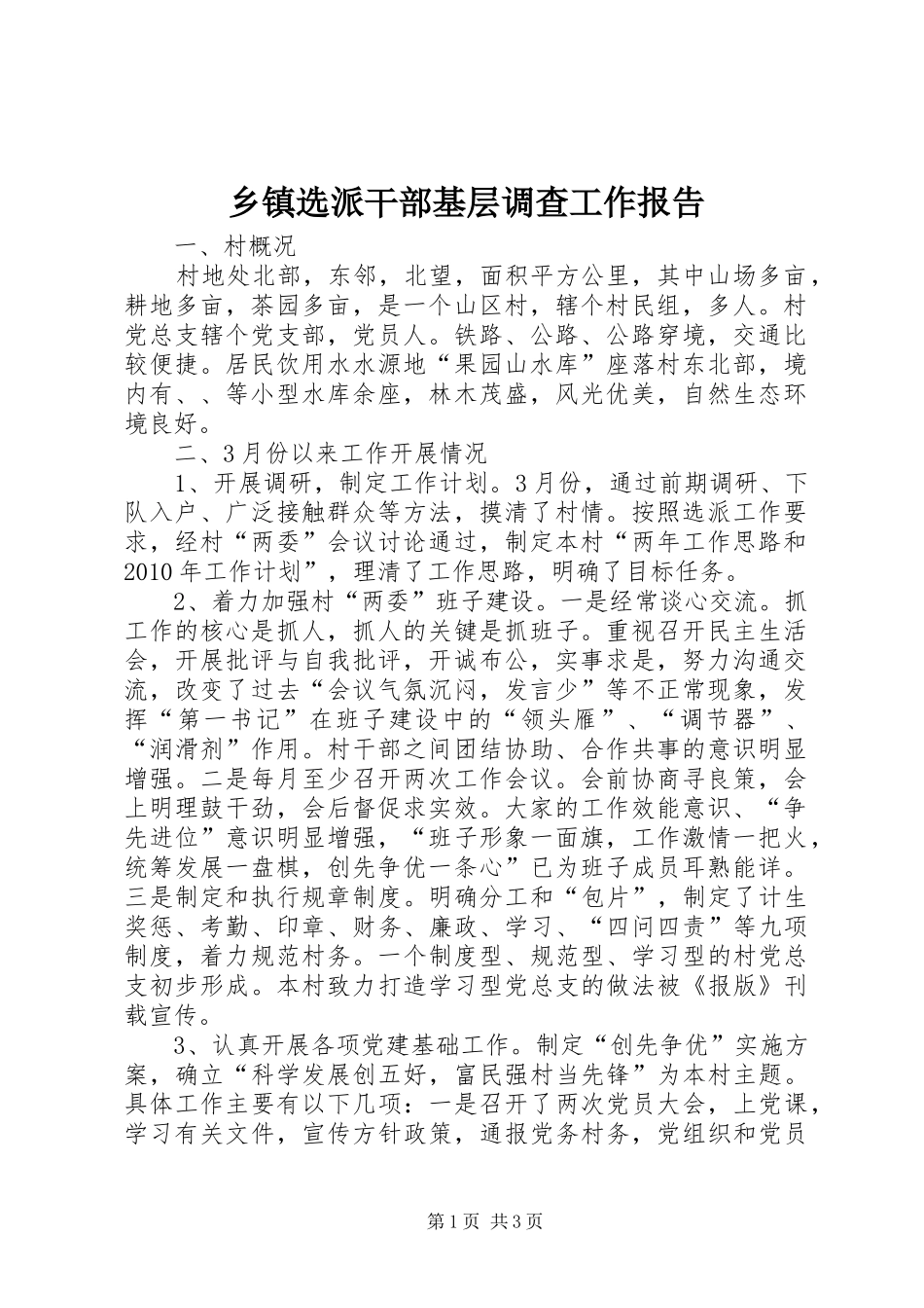 乡镇选派干部基层调查工作报告_第1页