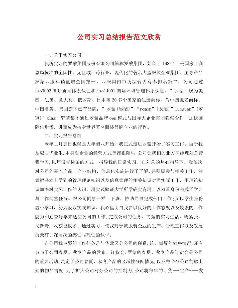 公司实习总结报告范文欣赏 _第1页