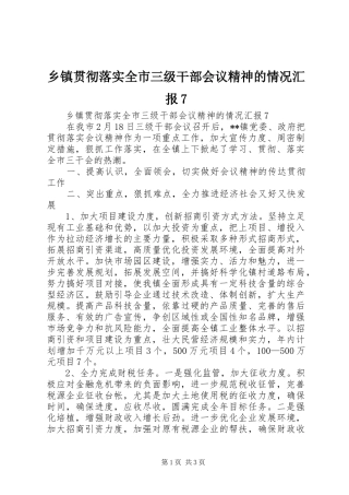 乡镇贯彻落实全市三级干部会议精神的情况汇报7