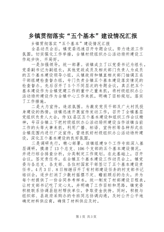 乡镇贯彻落实“五个基本”建设情况汇报