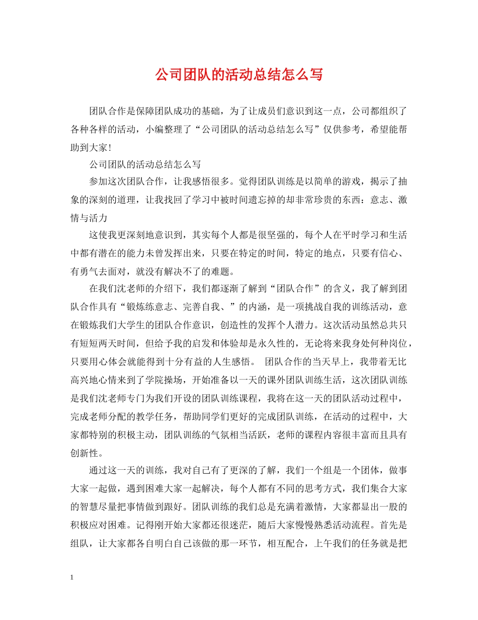 公司团队的活动总结怎么写 _第1页