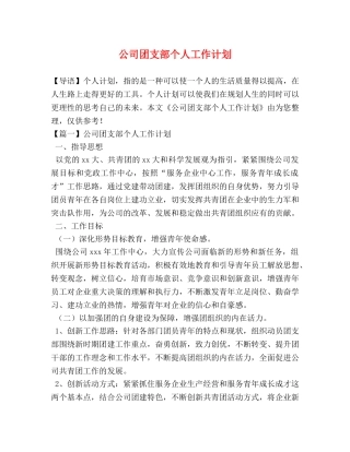 公司团支部个人工作计划 