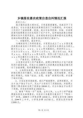 乡镇落实惠农政策自查自纠情况汇报